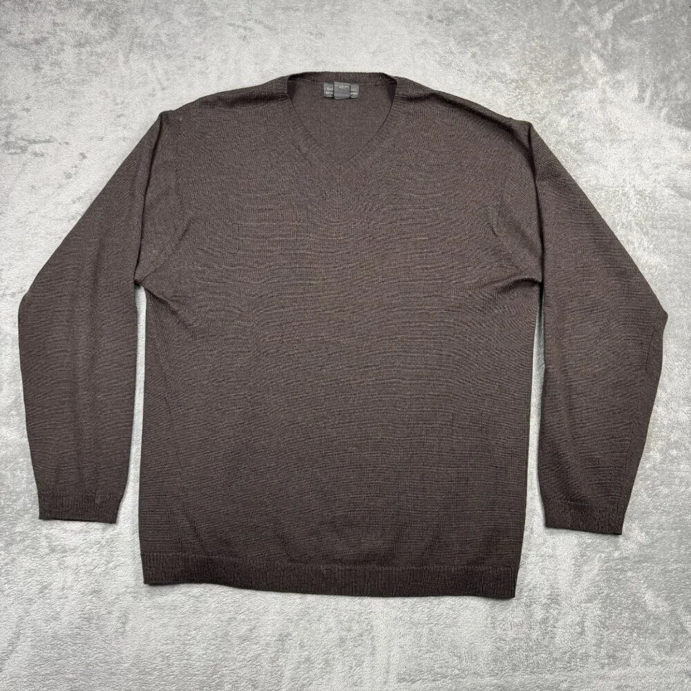 Banana Republic Merino Wool V-Neck Knit Sweater Brown Minimalist Preppy XL